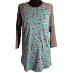 Lularoe Size M Womens Randy Baseball Tee Shirt Tunic Gray 3/4 Sleeve Raglan Top